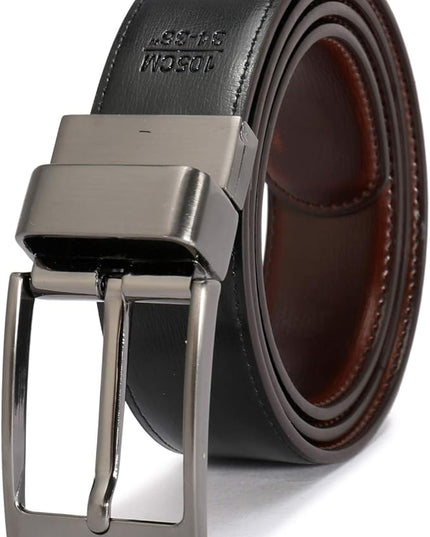 beltox fine Men's Dress Belt Leather Reversible 1.25" Wide Rotated Buckle Gift Box