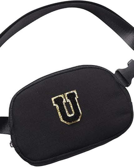 Glratn Initial Letter Belt Bag Crossbody Bags Fanny Pack For Girls，Birthday Gifts for 6 7 8 9 10 11 12 13 14 15 Year Old Girls,Purse for Kids,Cute Teen Trendy Stuff Travel Essentials.（Black-U）