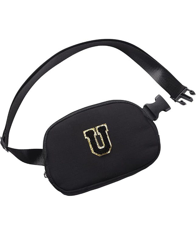 Glratn Initial Letter Belt Bag Crossbody Bags Fanny Pack For Girls，Birthday Gifts for 6 7 8 9 10 11 12 13 14 15 Year Old Girls,Purse for Kids,Cute Teen Trendy Stuff Travel Essentials.（Black-U）