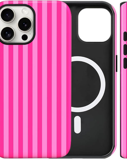 Magnetic for iPhone 11 Case Cute Stripes Phone Case, Shockproof Slim TPU and Hard PC Protective Phone Cover Compatible with MagSafe Designed for Women Girls, Deep Pink