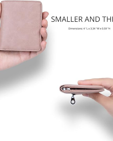 Alldaily Small RFID Wallet for Women Slim Compact Bifold Pocket Ladies Travel Mini Purse (Dark Pink)
