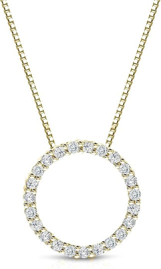 Diamond Wish 1/6 to 1 Carat Diamond Circle of Life Round Pendant Necklace for Women in 14k Gold (I1-I2, cttw) on 18 Inch Long Chain with Spring Ring Clasp