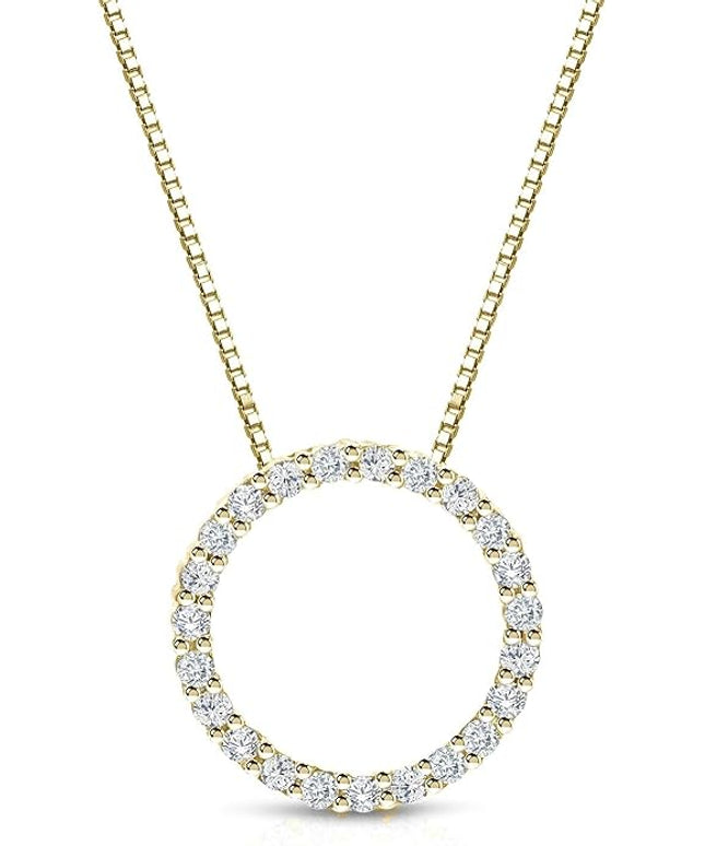 Diamond Wish 1/6 to 1 Carat Diamond Circle of Life Round Pendant Necklace for Women in 14k Gold (I1-I2, cttw) on 18 Inch Long Chain with Spring Ring Clasp