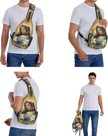 Our Lady of Guadalupe Sling Bag Crossbody Bags Clovers Chest Bag for Travel Hiking for Men Women Flower Mary 8