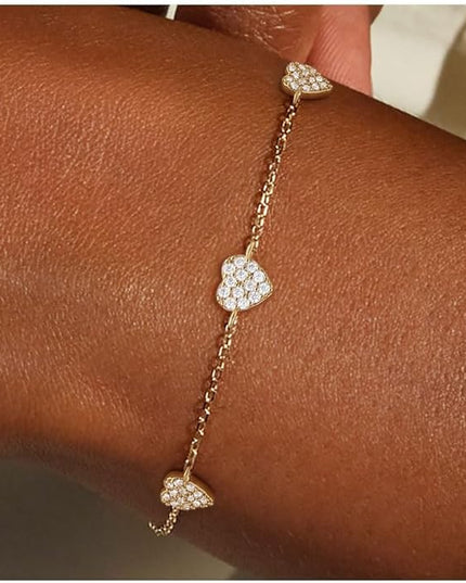 FUNEIA Dainty Silver Gold Bracelets for Women Trendy Non Tarnish 14K Gold Plated Waterproof Diamond Bracelets Cute Stackable Heart Butterfly Clover Cross Evil Eye Charm Bracelet Stack Jewelry Gifts