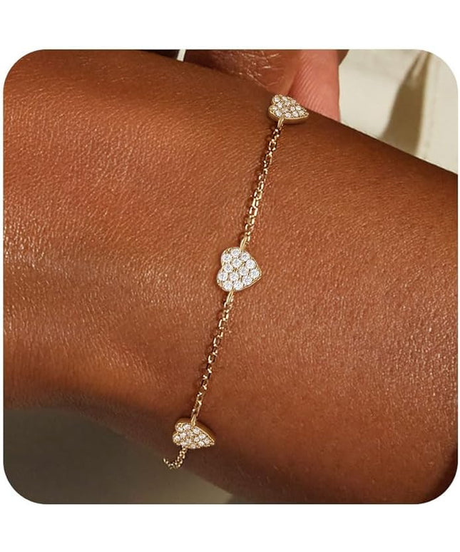 FUNEIA Dainty Silver Gold Bracelets for Women Trendy Non Tarnish 14K Gold Plated Waterproof Diamond Bracelets Cute Stackable Heart Butterfly Clover Cross Evil Eye Charm Bracelet Stack Jewelry Gifts