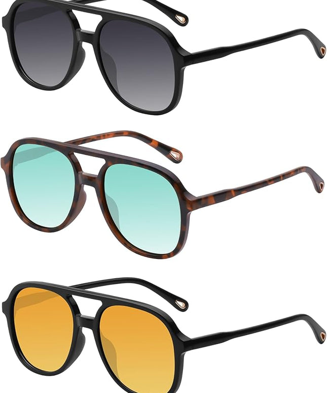 YDAOWKN Retro Square Aviator Sunglasses for Womens Mens Vintage 70s Double Bridge Sun Glasses