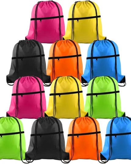 KUUQA 12Pcs Drawstring Bag Sports Gym String Backpack Bulk Cinch Bag Sackpack with Zipper for School Yoga Sport Gym Traveling