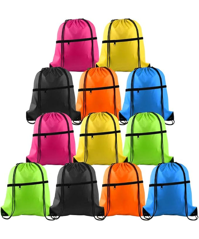 KUUQA 12Pcs Drawstring Bag Sports Gym String Backpack Bulk Cinch Bag Sackpack with Zipper for School Yoga Sport Gym Traveling