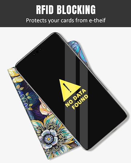 Rimilak Passport Holder, RFID Blocking Passport Cover Wallet Travel Essentials, Leather Travel Air Ticket Documents Organizer Protector for Women and Men, Mandala Flower