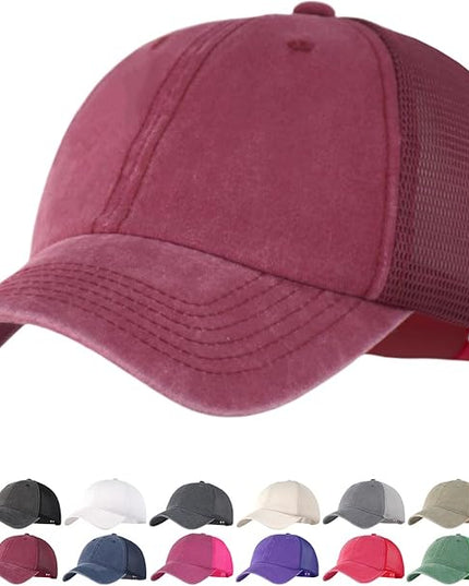 Vintage Washed Soft Crown Baseball Cap Plain Snapback Trucker Hat Men Women Adjustable Distressed Mesh-Back Ball Cap