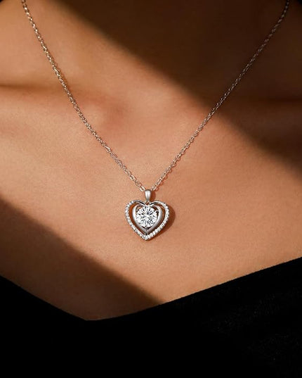 Heart Pendant Gold Necklace for Women Moissanite Lab-Created Gem I Love You Wedding Anniversary Birthday Christmas Valentine Engagements Mothers Day Jewelry for Wife Her Girlfriend Mom Daughter
