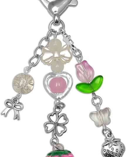 Keychain Bag Accessories Cute Cherry Strawberry Flower Keychains Accessories Decor for Keys Bags Purses Gift