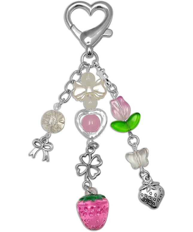 Keychain Bag Accessories Cute Cherry Strawberry Flower Keychains Accessories Decor for Keys Bags Purses Gift