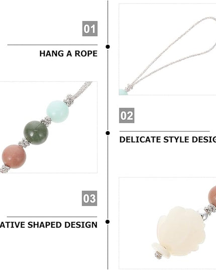 Mikinona White Jade Bodhi Root Phone Pendant Key Chain Lotus Flower Charm Festival Hanging Decor for Mobile and Bag Accessories
