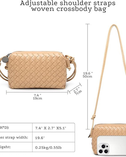 Woven Leather Crossbody Bag,Small Woven Crossbody Purse for Women, Mini braided Clutch Shoulder Handbag,Light Weight