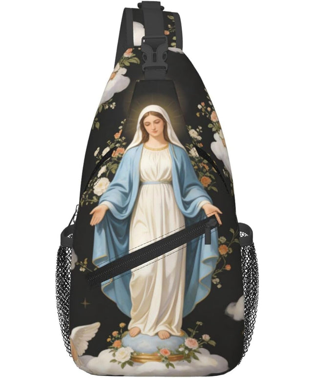 Our Lady of Guadalupe Sling Bag Crossbody Bags Clovers Chest Bag for Travel Hiking for Men Women Virgin Marys 8