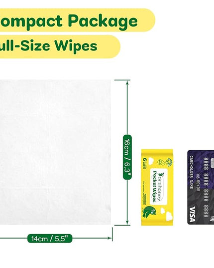 Unscented Travel Wet Wipes, 99% Purified Water Mini Wipes for Sensitive Skin, Hypoallergenic & Plastic-Free Pocket Wipes, 48 Count (8 Packs of 6)