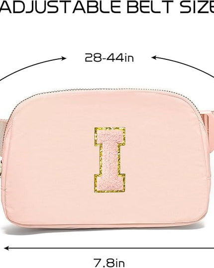 Gitus Gifts for 8 9 10 11 12 Year Old Girls Belt Bag Fanny Pack Crossbody Bags with Initial Letter Patch Cute Stuff Birthday Gifts for Teen Girls Women Personalized Trend Stuff (Coral Pink-I)
