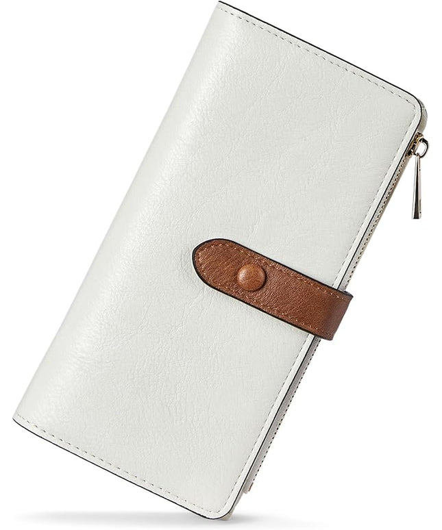 BOSTANTEN Womens Leather Wallets RFID Blocking Large Capacity Trifold Card Holder Ladies Phone Clutch Beige＆Brown