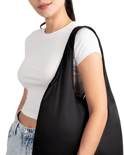 Nanobag Ultralight Foldable Tote for Women & Men, Reusable Grocery & Travel Bag, Packable Collapsible Compact Market Essential (Standard Black)