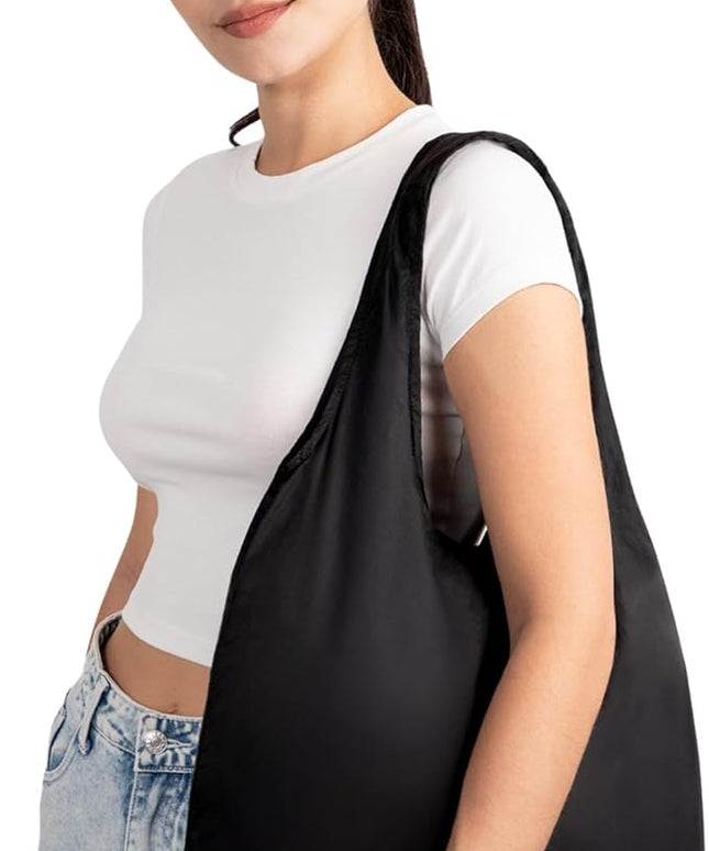 Nanobag Ultralight Foldable Tote for Women & Men, Reusable Grocery & Travel Bag, Packable Collapsible Compact Market Essential (Standard Black)