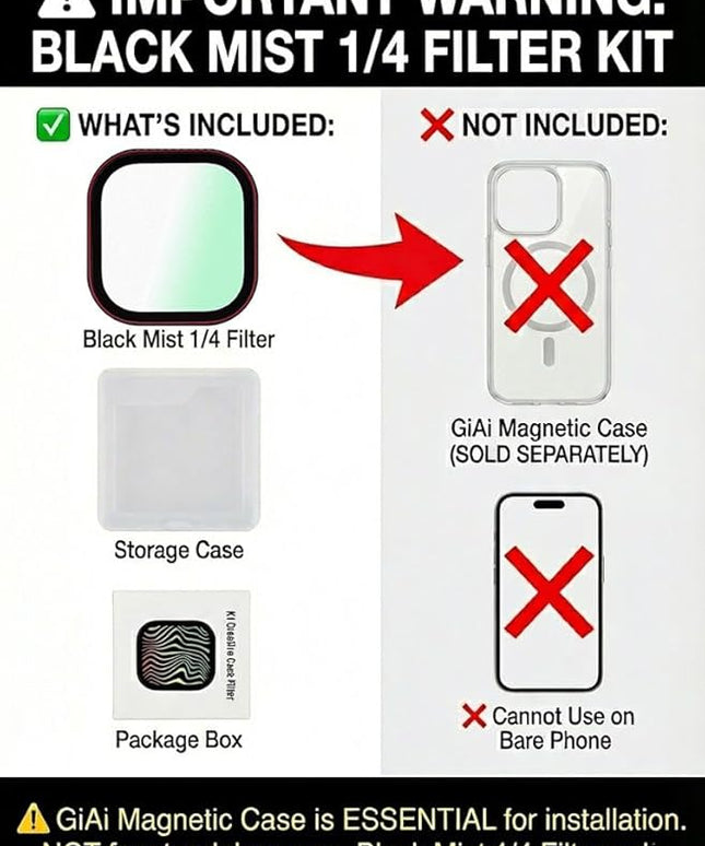 Magnetic Black Mist 1/4 Filter for iPhone 17 Pro/Pro Max, Cinematic Diffusion Phone Filter for Portrait & Video Shooting, Soft Glow Mist Effect(Requires GiAi Magnetic Case - Sold Separately)
