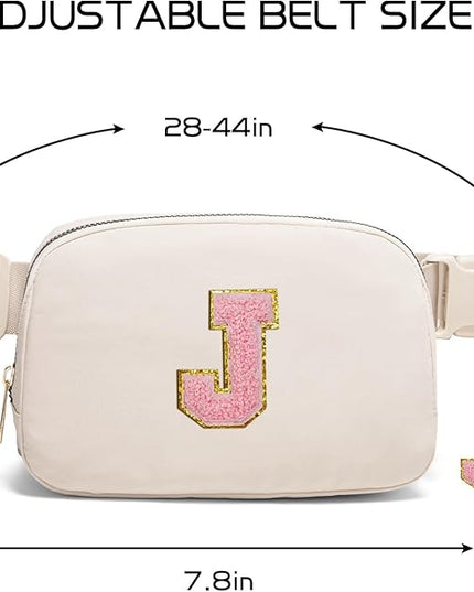 Gitus Belt Bag Fanny Pack Crossbody Bags with Initial Letter Patch Cute Stuff Birthday Gifts for Teenager Girls Trendy Preppy Stuff for Teen Girls(Beige-J)