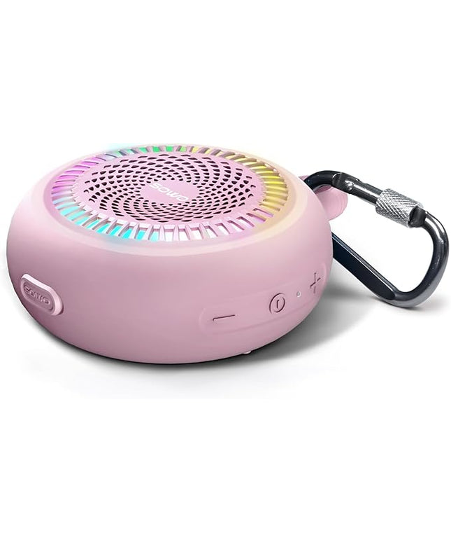SOWO Small Waterproof Speaker Bluetooth Portable Wireless - Clip Speaker for Shower - Powerful Bass and Louder Volume - Colorful Lights and Lightweight for Travel,Kitchen,Pool - Pink