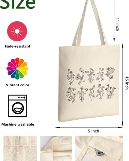 AUSVKAI Canvas Tote Bag Aesthetic for Women, Cute Reusable Cloth Cotton Bags for College Shopping Beach Grocery Trendy Gifts