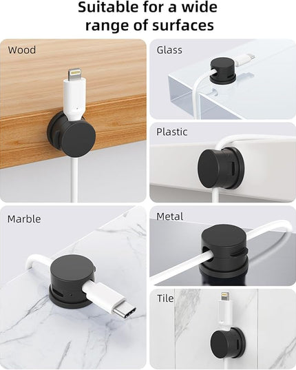Cord Holder, Swiveling Cord Organizer, Magnetic Cable Clips for Desk, 6 Pack Cable Organizer for Nightstand, Adhesive Cable Holder Cable Management Clips for Car Home Office (Black)