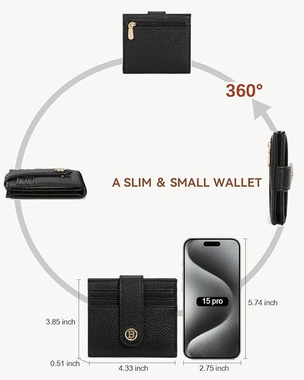BOSTANTEN Slim Wallet for Women Small RFID Blocking Credit Card Holder Leather Bifold Wallets with Zipper Coin Pocket Black