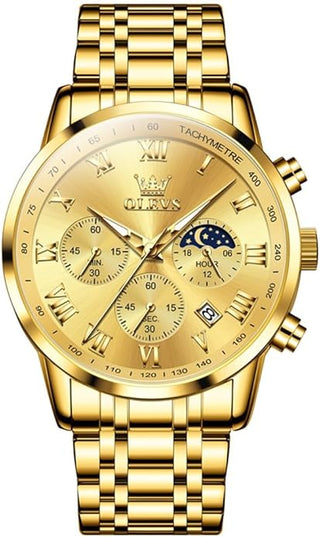 OLEVS Mens Watch Luxury Big Face Stainless Steel Analog Quartz Multifunctional Waterproof Luminous Date Two Tone Fashion Dress Wrist Watches for Man