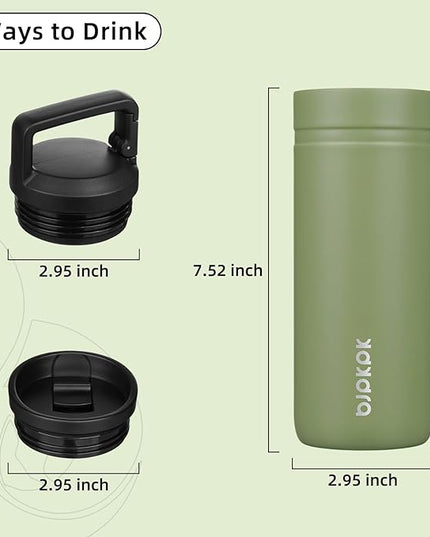 BJPKPK Insulated Water Bottle with 2 Lids,20 oz Double Wall Stainless Steel Vacuum Tumbler Travel Coffee Mug,Wide Mouth Thermal Cup,Forest Green
