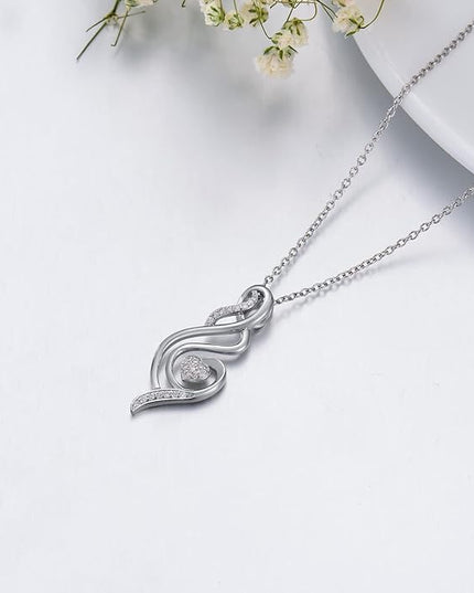 ZBA Natural Diamond Infinity Necklace for Women, 14K White Gold Plated Sterling Silver Diamond Eternal inifnity Pendant Necklaces Jewelry, Birthday Christmas Gifts for Mom Her Wife(Color F-G/Clarity I1-I2)