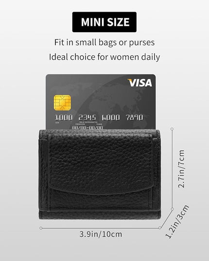 Unisex RFID Genuine Leather Wallet Compact Trifold with Coin Pouch & Card Slots Black (Black)