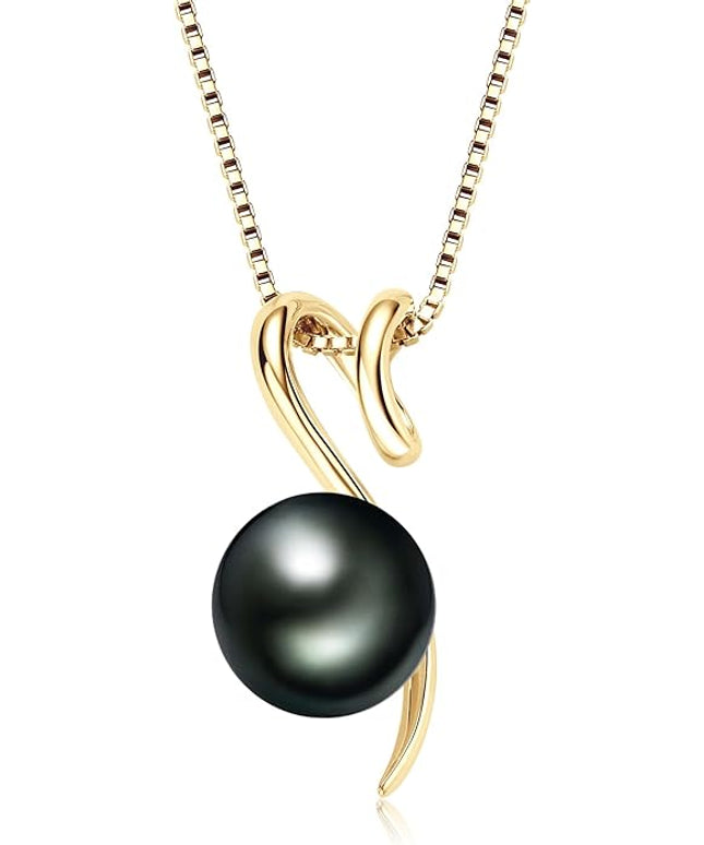Tahitian Black Pearl Necklaces for Women, Sterling Silver Single Pearl Pendant Necklace Birthday Anniversary Jewelry Gifts for Wife Mom