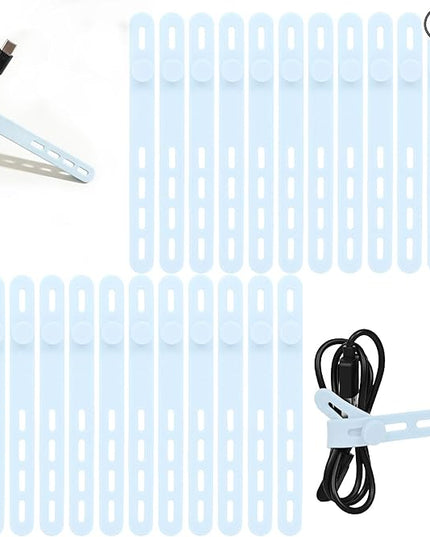 Donruby 24Pcs Silicone Cable Ties - Reusable & Washable with Locking Buckles, Adjustable Fastening Cable Management Straps, Multi-Purpose High Elasticity Cord Organizer (Ice Blue)