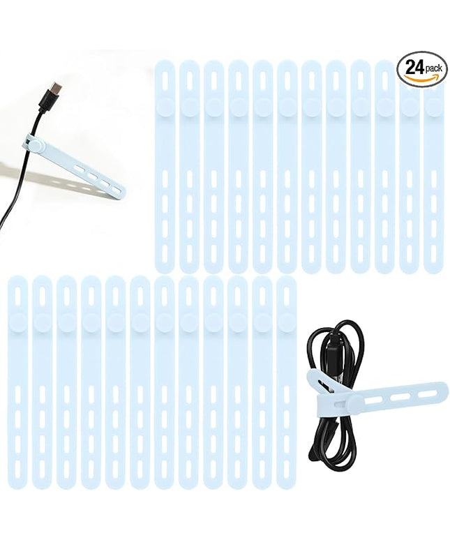 Donruby 24Pcs Silicone Cable Ties - Reusable & Washable with Locking Buckles, Adjustable Fastening Cable Management Straps, Multi-Purpose High Elasticity Cord Organizer (Ice Blue)