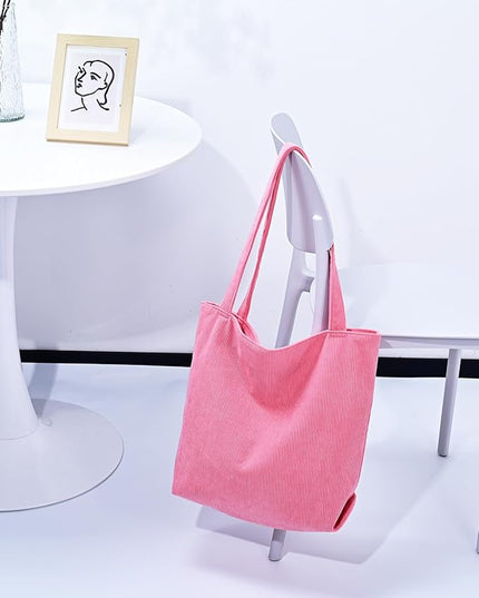Iioscre Corduroy Tote Bag for Women,Hobo HandBags with Zipper,Large Capacity Casual Shoulder Handbags with Inner Pockets