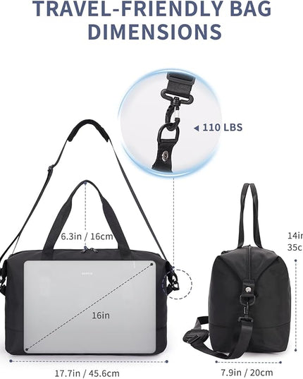 ECOHUB Travel Duffel Bag, Water Resistant Weekender Bag Carry On Bags for Women, Sport Gym Bags for Men, Hospital Bag for Labor and Delivery, Overnight Bag Luggage Bag with Trolley Sleeve, 30L Black