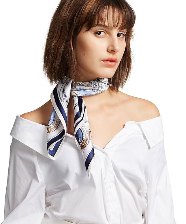 ANDANTINO 100% Mulberry Silk Scarf -21” Lightweight Square Neckerchief – Breathable Digital Printed Scarves with Gift Packed