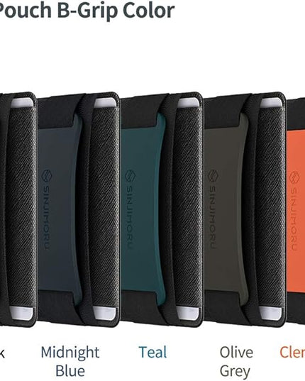 Sinjimoru Phone Grip Card Holder with Phone Stand, Secure Stick on Wallet for iPhone with Kickstand for Table. Sinji Pouch B-Grip Silicone Clementine