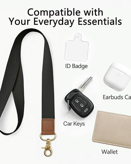 Cell Phone Lanyard with Wrist Strap, Pure Black Neck Lanyard for Phones, Wallet, Car Keys and ID Badge – Universal Set