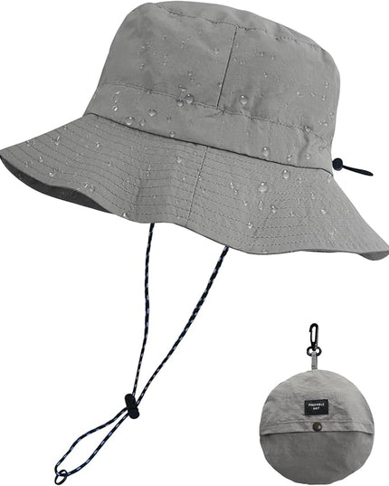 PFFY Quick Dry Waterproof Packable Bucket Hat for Women Men Outdoor Sun Hats with Detachable Chin Strap