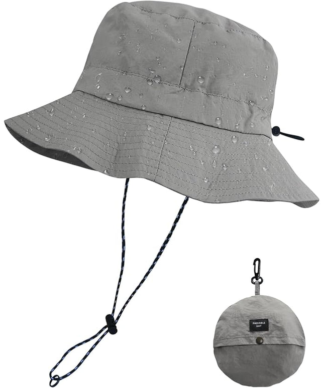 PFFY Quick Dry Waterproof Packable Bucket Hat for Women Men Outdoor Sun Hats with Detachable Chin Strap