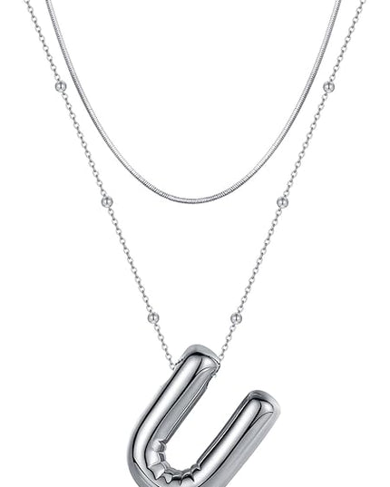 LUCA SMITH Initial Necklaces for Women, Dainty Balloon Bubble Letter, Name Letter Alphabet Pendant Layered Choker Chain Jewelry Gift