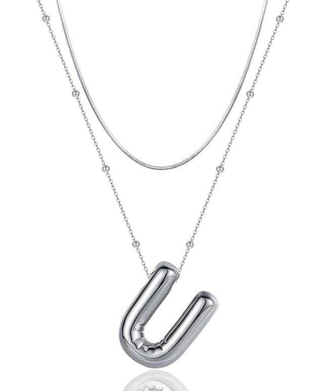 LUCA SMITH Initial Necklaces for Women, Dainty Balloon Bubble Letter, Name Letter Alphabet Pendant Layered Choker Chain Jewelry Gift