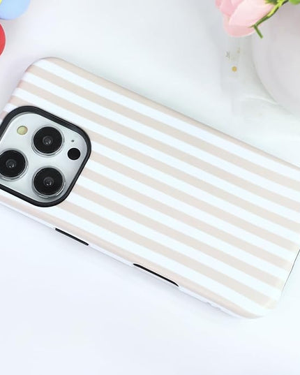 Magnetic for iPhone 15 Case Cute Stripes Phone Case, Shockproof Slim TPU and Hard PC Protective Phone Cover Compatible with MagSafe Designed for Women Girls, Apricot