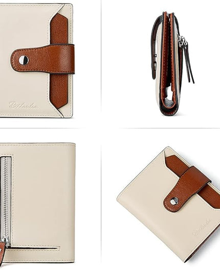 BOSTANTEN Women Leather Wallet RFID Blocking Small Bifold Zipper Pocket Wallet Card Case Purse with ID Window